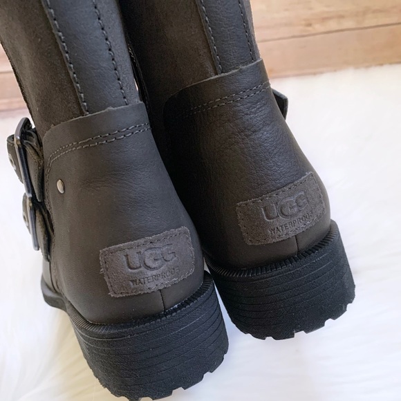 UGG Wilde Slate Waterproof Leather Moto Boots - Picture 6 of 8